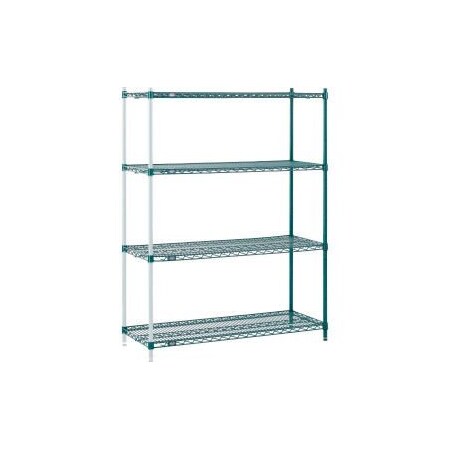 Nexel    Poly-Green   , 4 Tier, Wire Shelving Add-On Unit, 48W X 12D X 63H